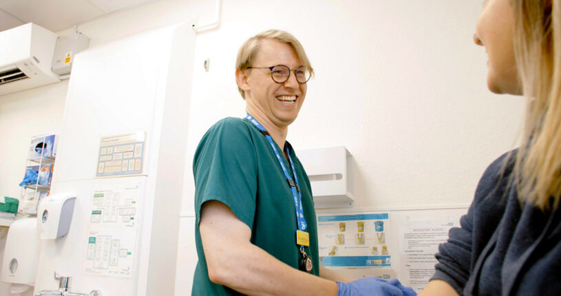 Male nurse and patient