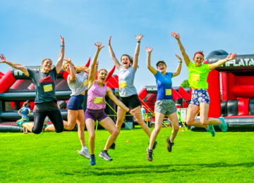 People celebrating at the 5K Inflatable
