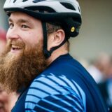 Photo of Andrew during the cycling challenge.
