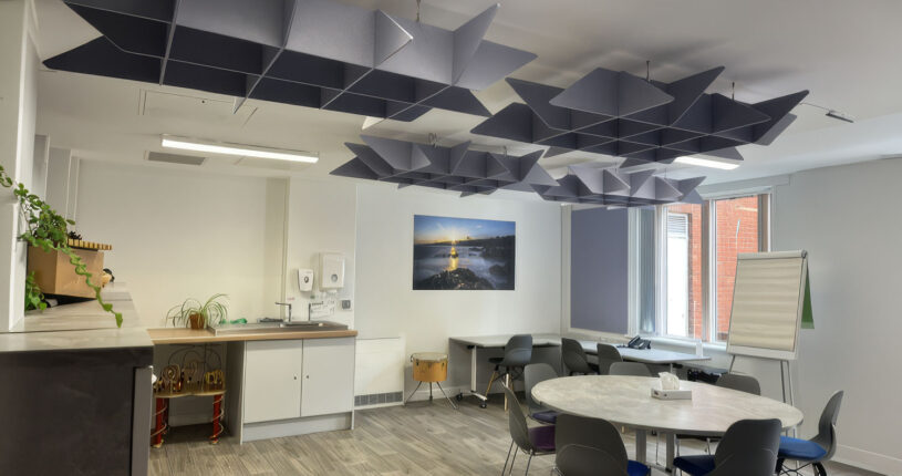 Picture of the the sound proofing that has been installed in the roof.