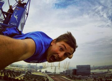 Someone taking a selfie during the bungee jump.