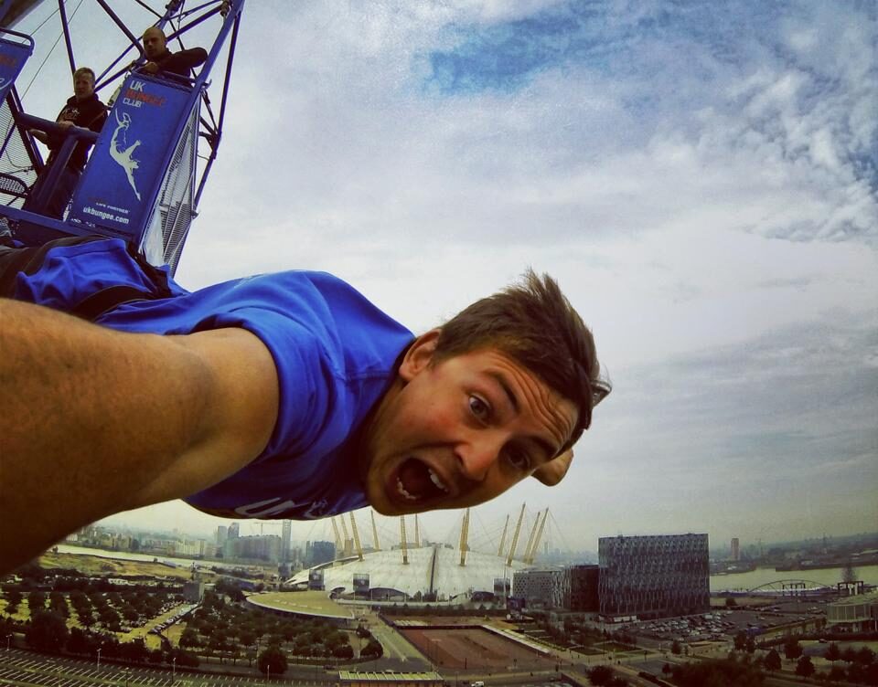 Someone taking a selfie during the bungee jump.